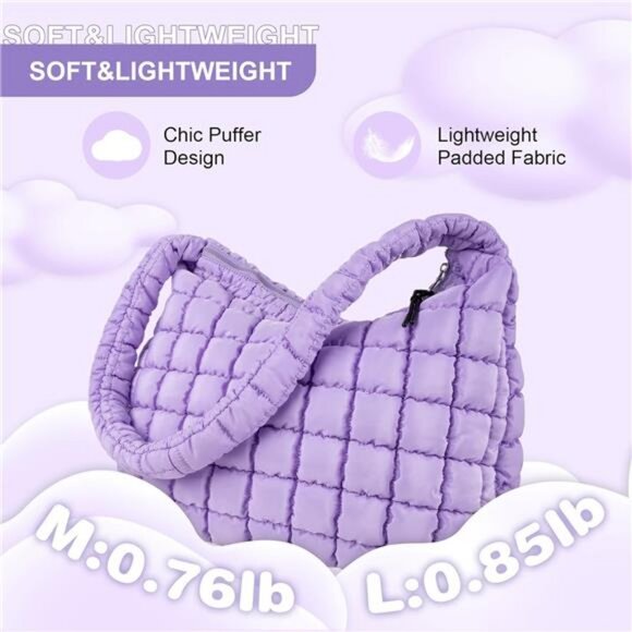 Quilted Puffer Tote Bag Purse Puffy Crossbody Shoulder Bag,Lightweight Nylon - Picture 5 of 7